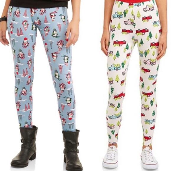 No Boundaries Juniors Size XL Set of 2 Christmas Holiday Print Ankle Leggings - Picture 1 of 10